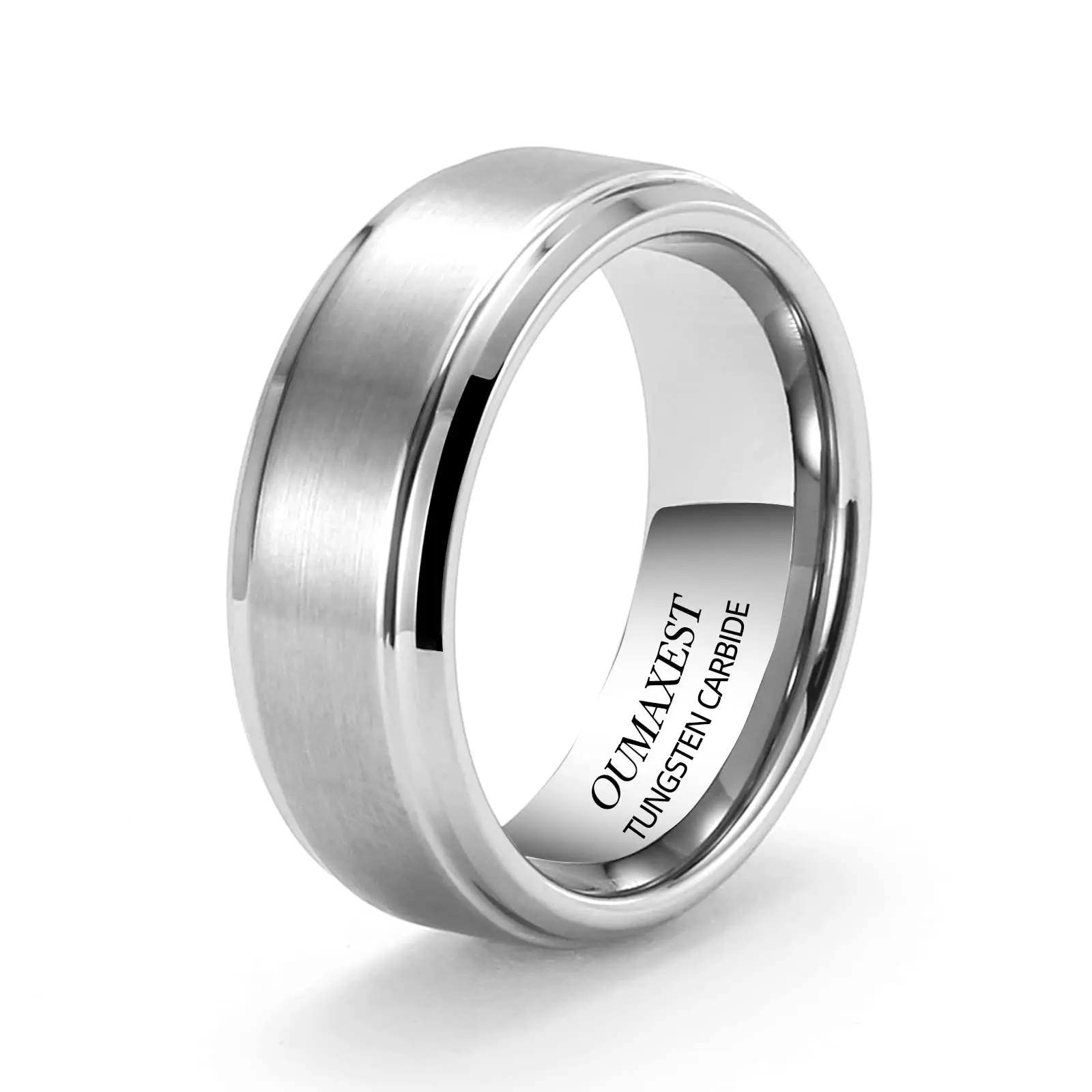 CaptainSteeL Basic 8mm Men Wedding Black/Silver/Black Blue/Orange Tungsten Ring for Men Women,Classic Matte Finish Beveled Polished Edge Fidget Ring,Comfort Fit,Ring Size 8-11.5