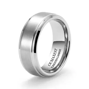 CaptainSteeL Basic 8mm Men Wedding Black/Silver/Black Blue/Orange Tungsten Ring for Men Women,Classic Matte Finish Beveled Polished Edge Fidget Ring,Comfort Fit,Ring Size 8-11.5