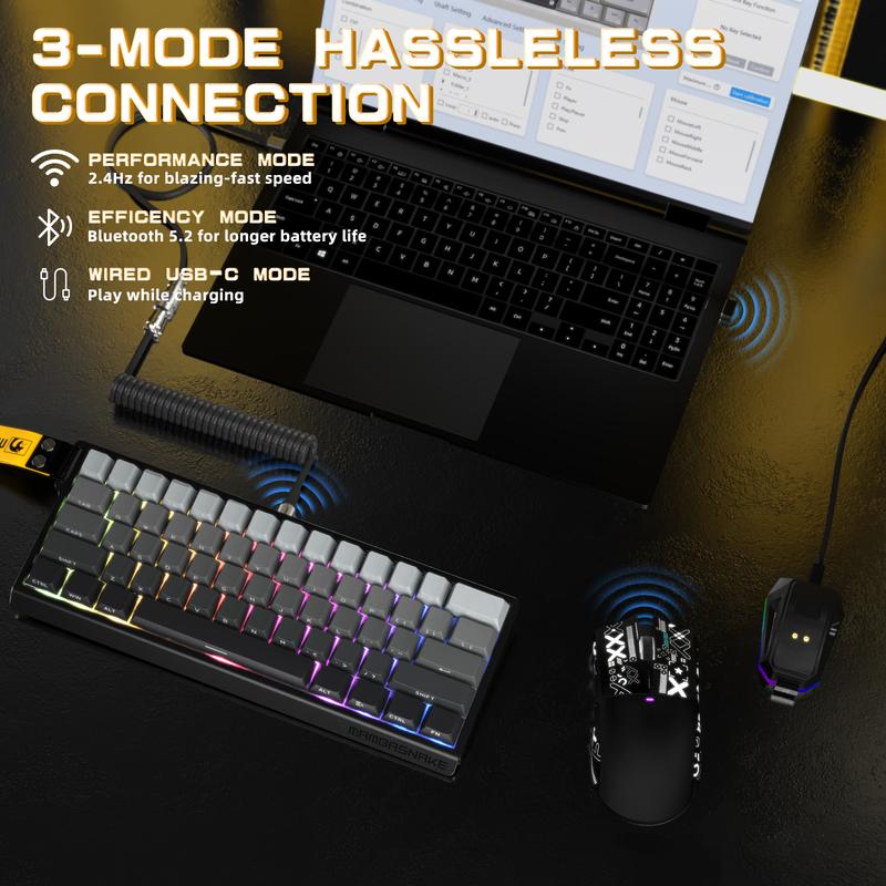 ATTACK SHARK X11&X60HE Mechanical Wireless Gaming Combo,Rapid Trigger Magnetic Switches 8K Keyboard,59g Ultra-Light Mouse with Charging Dock, 22K DPI,PAW3311,RGB Backlit 3-Mode with Coiled Cable