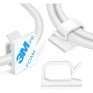 5/8” Adhesive Cord Clips White 60pcs, Cable Management Staples for Under Desk, Car, Wall, TV, PC, Ethernet