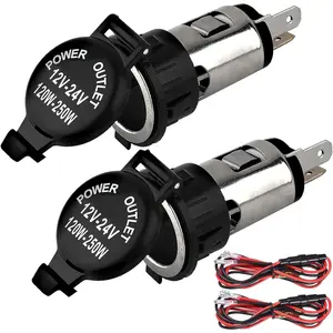 Cigarette Lighter Socket, DC 12V Car Cigarette Lighter,12 Volt Female Power Outlet Socket Replacement with Cover Wiring Harness Waterproof for Automotive Truck RV Boat(2 Pack)
