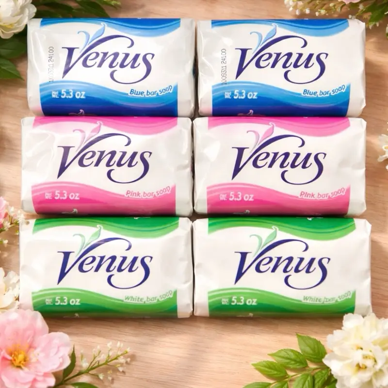 VENUS Gentle Cleansing Solid Bar Soap, Multi Colors Variety Pack for Daily Use, 6 Count, 5.3 oz Bars, Six Bars, Skin-Friendly
