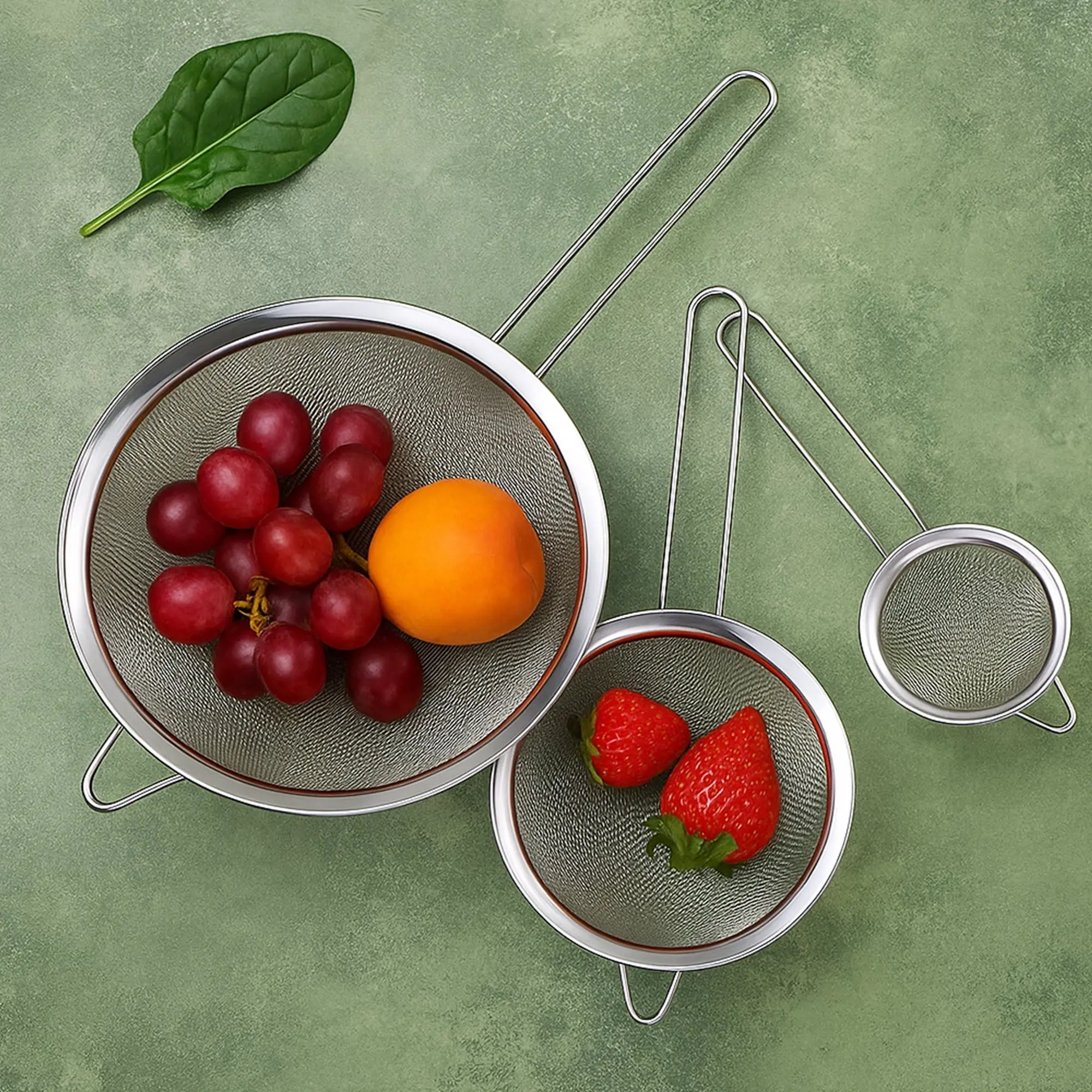 3-Piece Stainless Steel Fine Mesh Strainer Set, 4", 6", and 8", Kitchen Thin Mesh Strainer for Tea Flour Sugar Spices Rice, Small Nesting Strainer for Kitchen