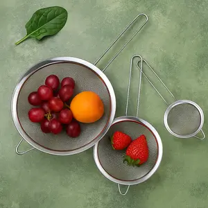 3-Piece Stainless Steel Fine Mesh Strainer Set, 4", 6", and 8", Kitchen Thin Mesh Strainer for Tea Flour Sugar Spices Rice, Small Nesting Strainer for Kitchen