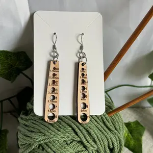 Needle Gauge Earrings | Crochet and Knitting Needle Gauge Earrings | Light Leather Earrings for Crafters, Knitters, and Crocheters US and MM | 316L Surgical Steel Ear Wires