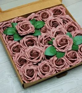 25PCS Artificial Roses Dusty Roses Artificial Flowers Real Look Silk Flowers with Stems for DIY Wedding Party Baby Shower Home Decoration(Dusty Rose)