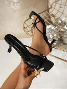 Women's Fashionable Solid Color Stiletto Heeled Sandals, Elegant Square Toe High Heel Sandals for Party, Banquet, Exquisite Heels for Women
