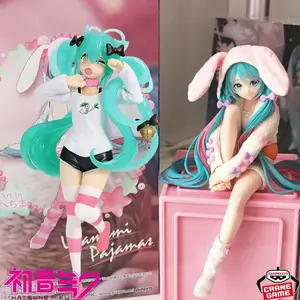14cm Anime Merch Hatsune Miku Noodle Stopper Figure Pink Bunny Ear Pajamas Ver. & Standing Ver.PVC Model Doll Desktop Decoration