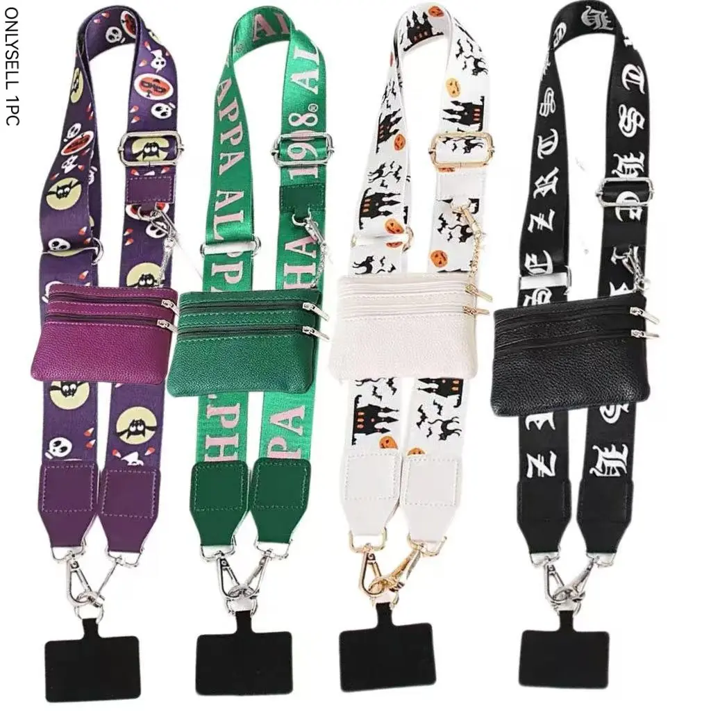 Halloween-themed cross-body phone strap with wallet, Wallet Phone Lanyard, bag strap, zippered pouch phone cross-body strap, adjustable phone strap, Phone Accessory, perfect for Halloween gifts or birthday presents.