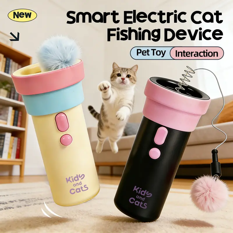 Electric Cat Teaser Toy Launcher with Plastic Body, Retractable Ball, Universal Fit, Easy to Use & Hands-Free Operation for Interactive Play, Retractible Ball