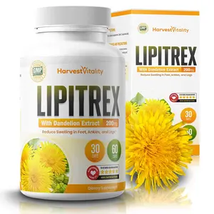 Harvest Vitality Lipitrex Natural Diuretic Water Pills with Dandelion 200mg - Herbal Support for Water-Balance, Vegan & Quality Tested, 60 Capsules for Legs, Feet, and Ankles
