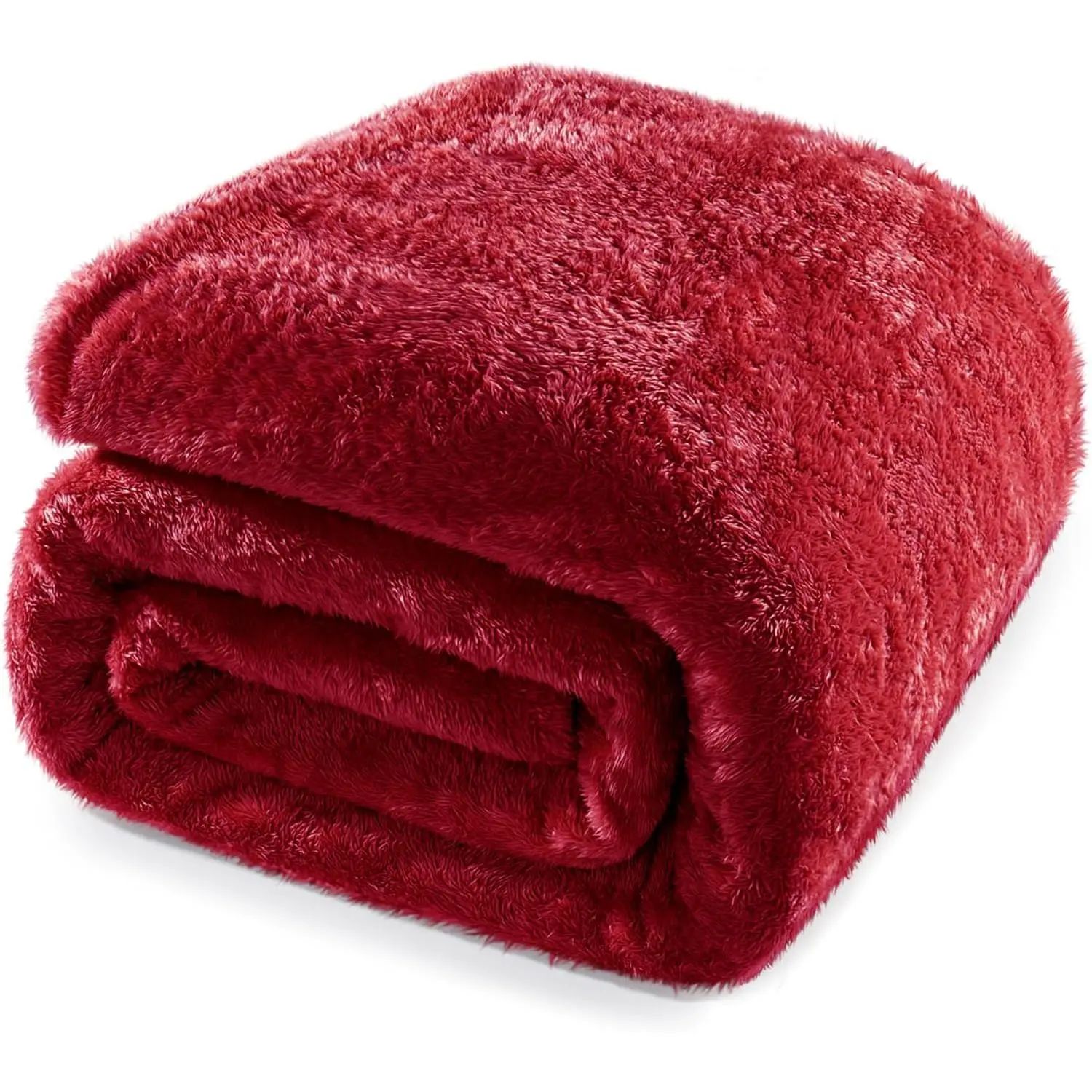 Plush Fluffy Blanket - Burgundy Queen Size (90x90 inch), 300GSM Warm Breathable Durable Decorative Bedding Throw