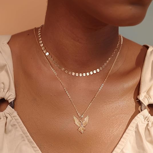 Fettero  Gold Plated Dainty Necklaces for Women | Bird, Wing, Cross, Anchor, Love Heart, Moon Pendant Charm Necklace Jewelry for Dainty Everyday Wear