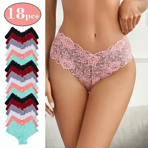 Women's Sports Underwear Set - 18-Piece Lace Panties with Bow Decoration, High-Quality Fine-Texture Skin-Friendly, Multi-Color for Maternity & Summer Use