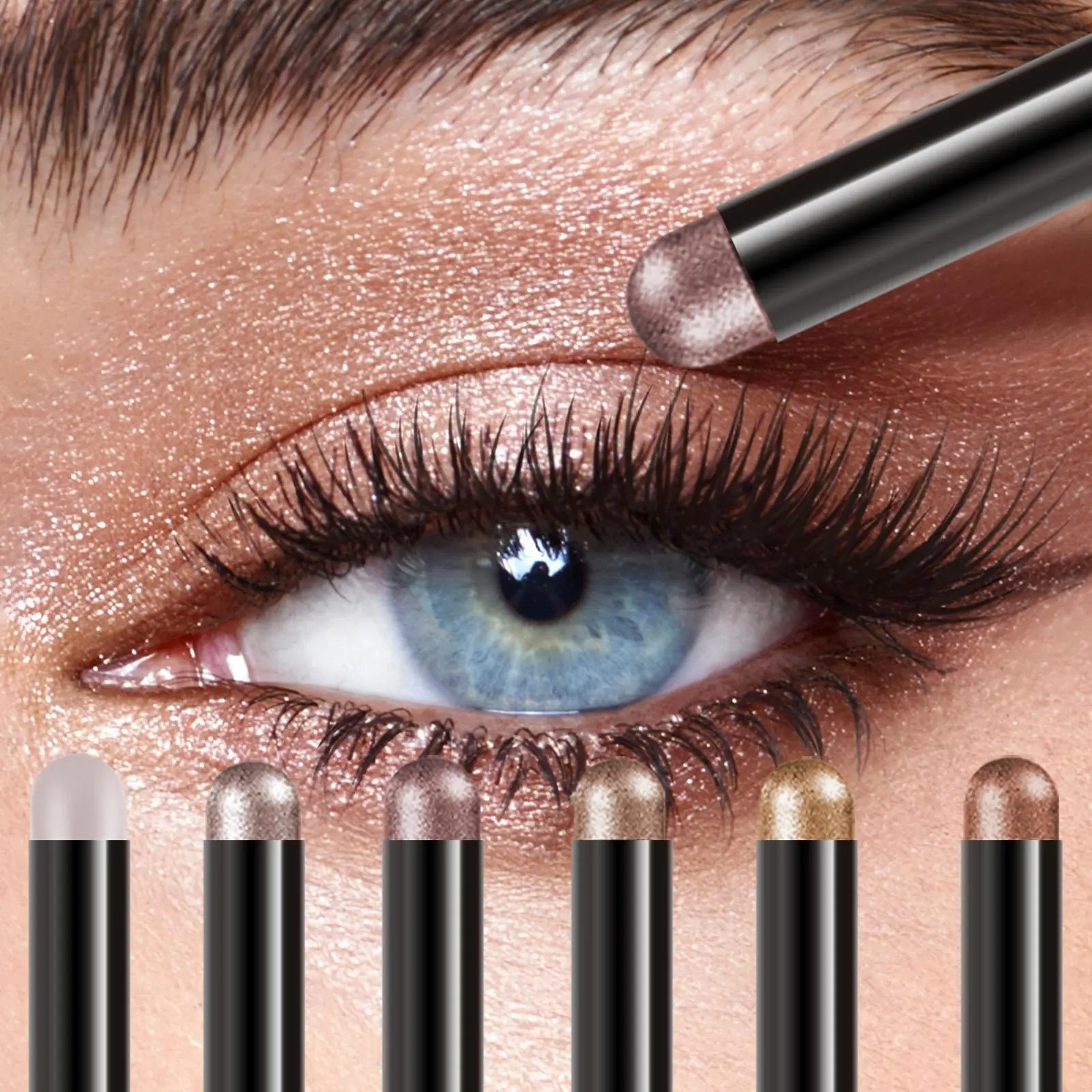 Pearlescent Eyeshadow Stick, 6pcs/set Long Lasting Shimmering Highlighter Glitter Beauty Eyeshadow Wand Enhance Eye Makeup, High Pigmented Glitter Eye Shadow Pen, Colorful Eye Makeup Products, Cosmetic