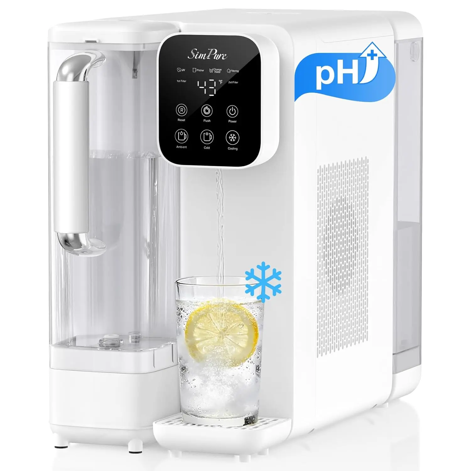 SimPure Y11C-A UV Reverse Osmosis Countertop Filter - 6-Stage RO System, 43-59°F Adjustable Cold Water, Alkaline Mineralization, Detachable Pitcher, No Installation for Kitchens, Desktops, Dorm Rooms, Desktop, Water Pitcher