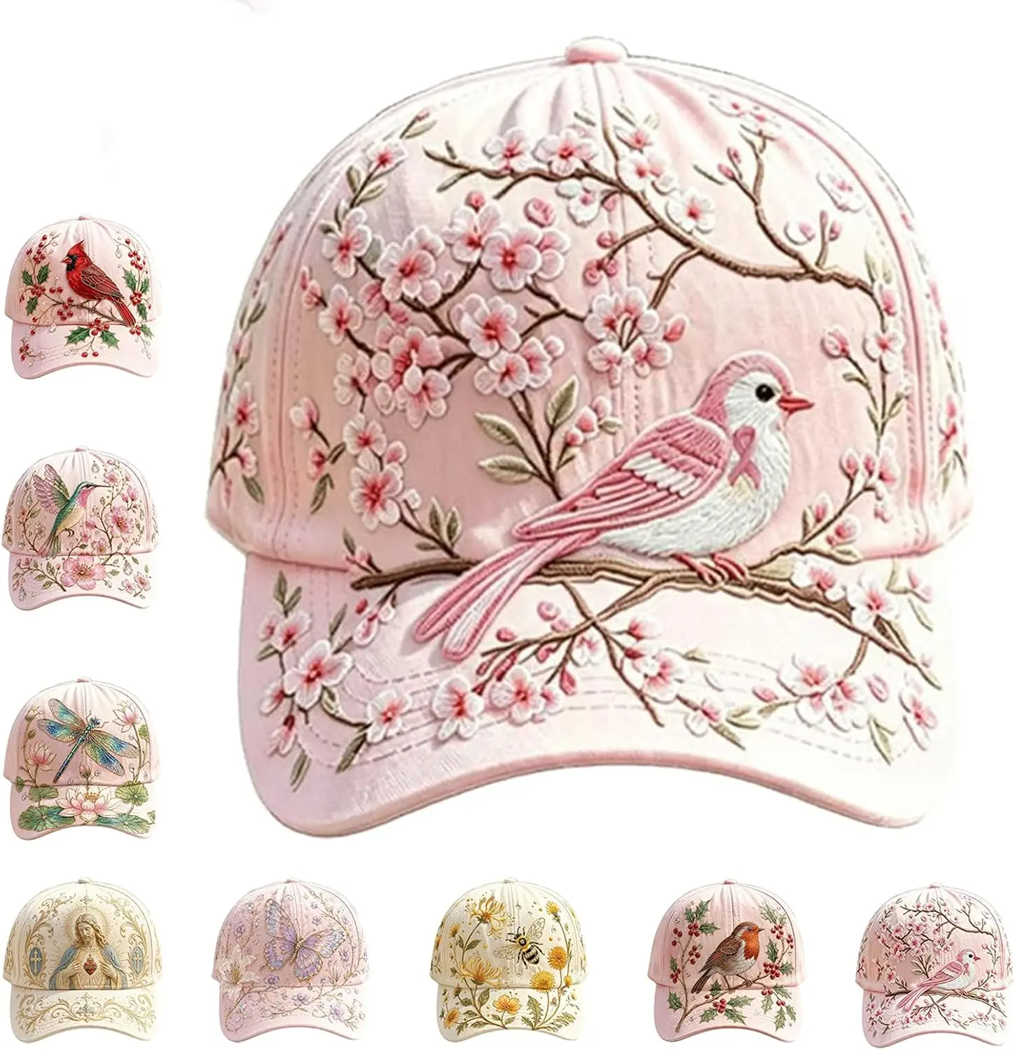 Limited Edition 2026 Casual Baseball Cap, Adjustable Cotton Hat with Hummingbird & Flowers Prints, Lightweight Breathable Fashion Accessory