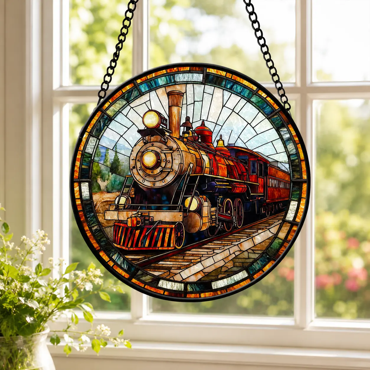 Train Glass Suncatcher, Train Window hangings for garden, House Decoration, Gift for Train Lovers, Railway Decor Gift, Housewarming Gift, Fantasy Lovers Gifts