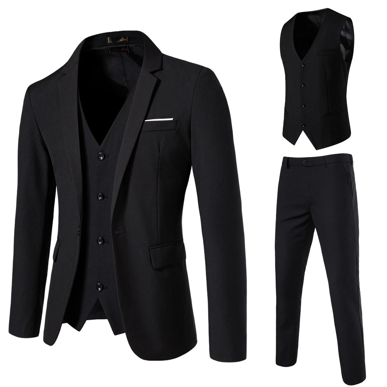Men’s Business Office Three-Piece Suit Set – Tailored Formal Outfit with Blazer, Vest, and Pants for Meetings
