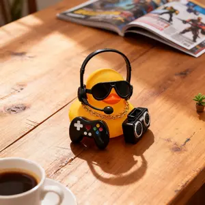 Gaming Duck Car Ornament Set, Hip-Hop Style with Headphones, Sunglasses, Gold Chain, Game Controller, Retro Speaker, Car Interior Accessory