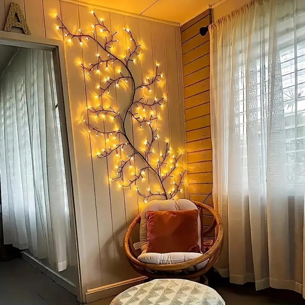 144-LED Branch Vine Light with Decorative Flowers, DIY-Installable Hanging Home Decor for Living Room, Outdoor New Year Party Use