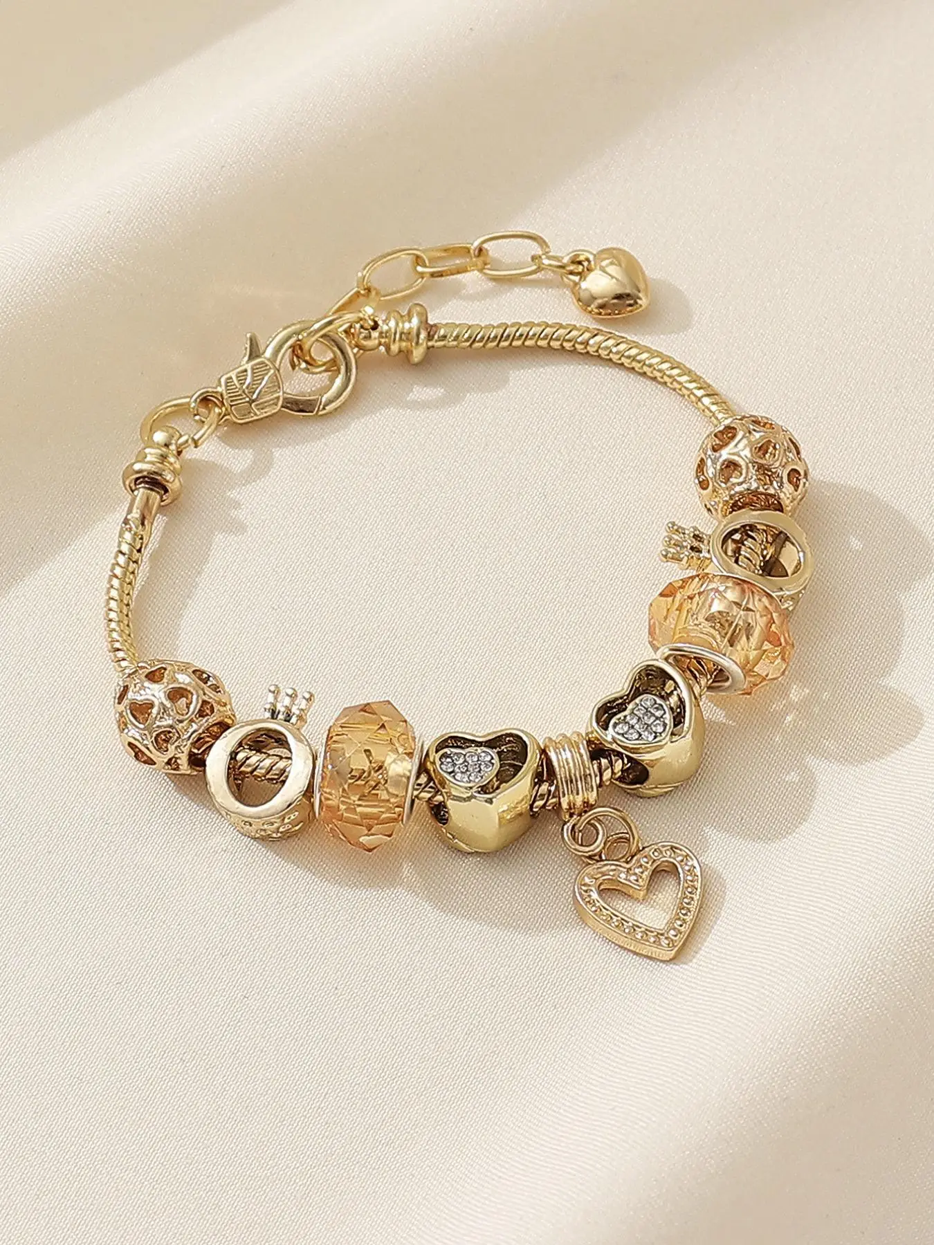 Fashion Rhinestone Decorated Beaded Bracelet As Gift, Heart Charm Matching Bracelet, Fashion Accessories for Women & Girls, Bracelet with Charms, Vale