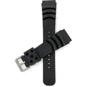 Mens Rubber Dive Watch Bands, Replacement Diver Watch Strap for Seiko and for Citizen Promaster - Curved Lines - 20mm, 22mm, Black, Blue, Green, Orange