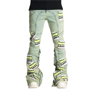 GUAPI SLIME GREEN KNIT PATCHES DENIM JEANS