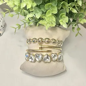 Bracelet Stack with Clear Heart Stretch Nail and Pig Nose Bracelets for Stylish Accessory