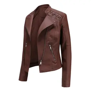 2025 New Spring and Autumn Women's Leather Jacket Short Slim Fit Thin Leather Coat Women's Motorcycle Jacket Black Fitted Long Sleeve Basic Outerwear winter outfits for women