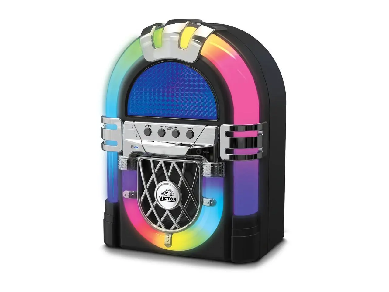 Victor Mini Bluetooth Jukebox with Multicolor LED Lighting VDTJ-1000BK Victor Mini Bluetooth Jukebox with Multicolor LED Lighting VDTJ-1000BK