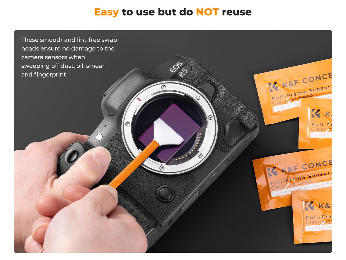 K&F CONCEPT 24mm Full Frame Sensor Cleaning Swab*6 + 20ml Sensor Cleaner, DSLR SLR Digital Camera CMOS and CCD Sensor Cleaning Swab Kits for Nikon Sony Canon Camera Clean