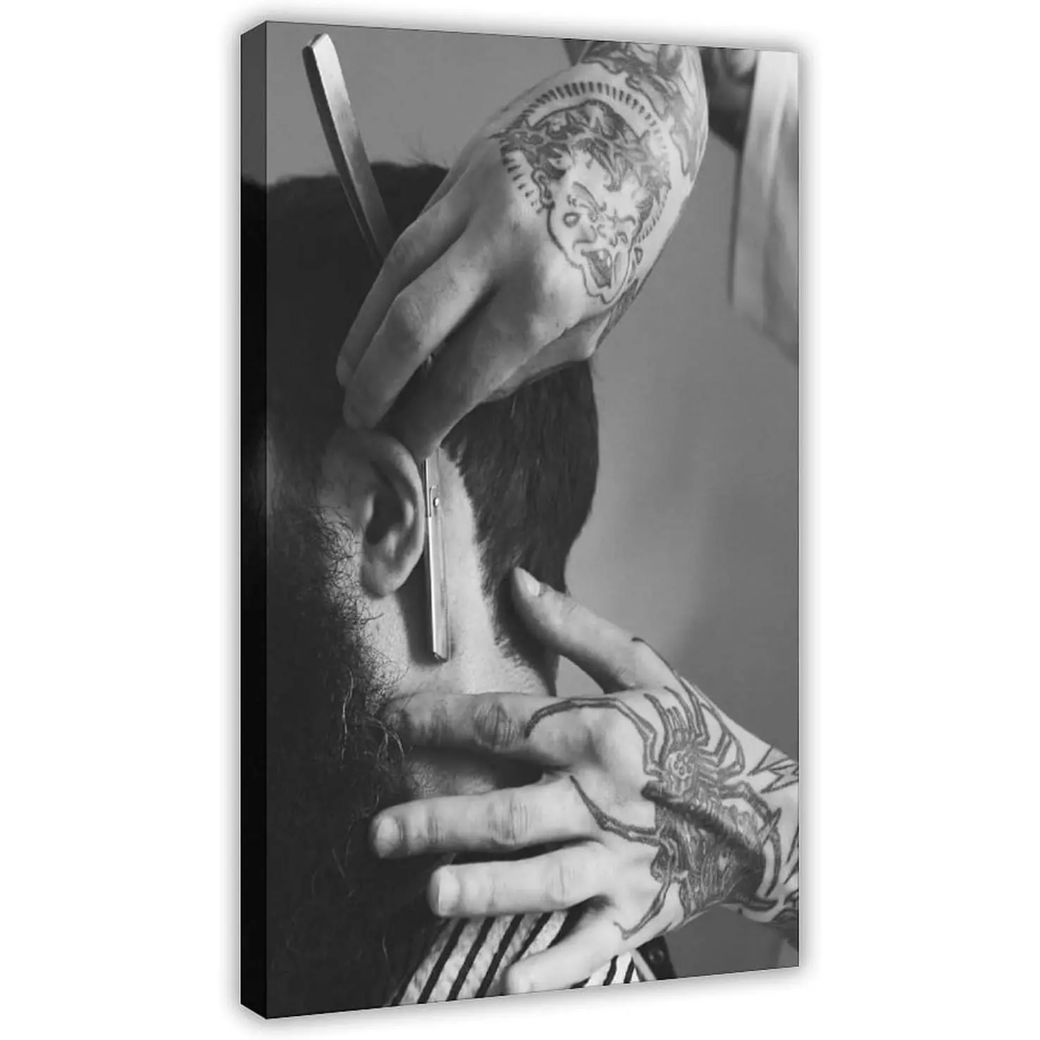 Barber Shop Black And White Art Barber Is Fixing His Hair Poster Modern Canvas Prints for Eclectic Home Decor Wall Art for Living Room