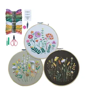 3PCS Beginner Embroidery Kits for Adults, DIY Starter Set with Stamped Flower Designs, Embroidery Hoop, Colorful Threads