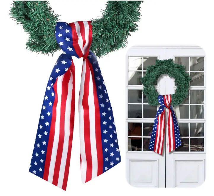 Flag Day Wreath Sash • Patriotic Satin Monogram Ribbon for Front Door • Red, White & Blue Stars • 250th Anniversary Edition • Independence Day Decor