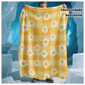 1pc Super Cozy Flannel Blanket - Yellow Daisy Floral Print, Soft and Warm for All Seasons, Living Room, Office and Home Decor, Durable and Easy Care Accessory, Bed Blanket, Office Comfort Item, Comfortable Texture