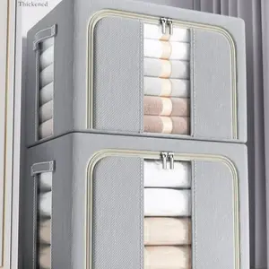 3 Piece Frame Storage Box Set, Oxford Fabric Foldable Stackable Containers, Large Capacity Clothes Organizer Bags with Handles