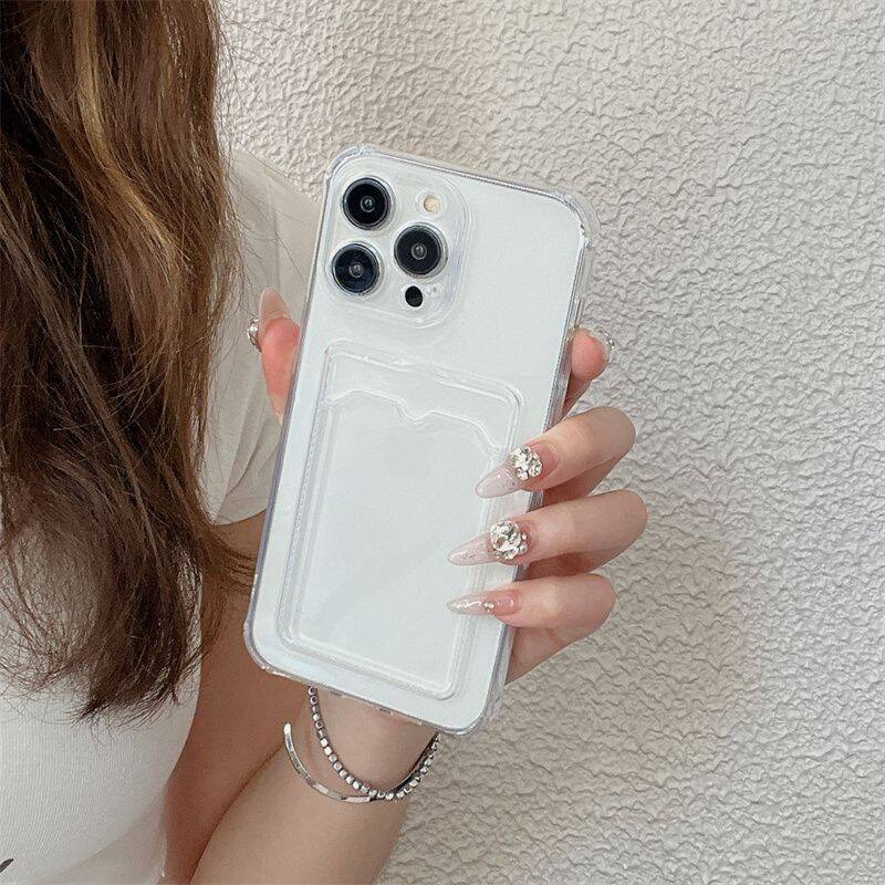 Clear Shockproof Wallet Phone Case Card Slot Card Holder for iPhone 11-17 Pro Max Plus Air, Slim Soft TPU Protective Cover Cute Card Pocket Design Gift