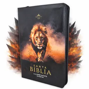Biblia con Cierre Letra Super Gigante 19 puntos Mediana RV1960 imit piel negro leon y canto con mensaje con indice