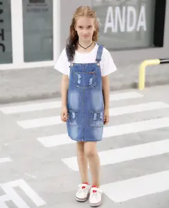 KIDSCOOL SPACE Girls Denim Overall Dress,Ripped Jeans Jumper
