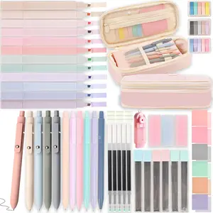 Aesthetic School Supplies with Pencil Pouch - 57 count Cute College Essentials Set, Big Capacity Pen Case, Eraser Holder, Pastel Highlighters,  Study Journaling Stationary Kit for Girls Teens