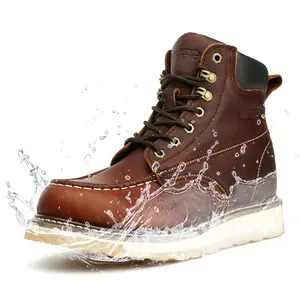 SAFETY LOONG Moc Soft Toe Work Boots for Men Waterproof Non Slip Comfortable Full Grain Leather Wedge Outsole Construction 6" Workboots Footwear Closed zapatos para trabajo