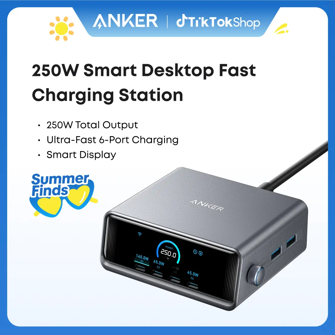 【GaN Charger】Anker Prime Charger, 250W 6-in-1 Smart LCD Ultra-Fast Charging for MacBook iPhone iPad & More,summerwins,FathersDayGift