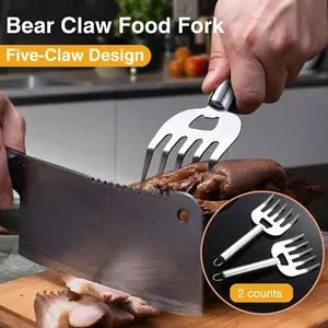 2 Counts bear paw food forks, 4 sharp prongs stainless steel meat claws