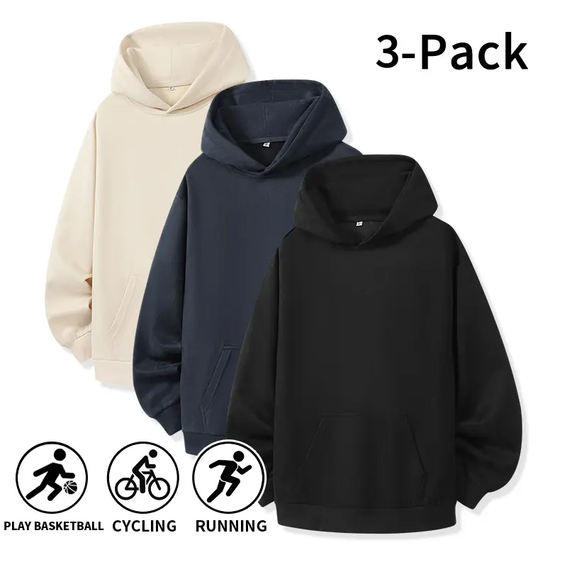 3-Pack / 1-Pack American vintage suede hoodie, oversized solid-color hooded sweatshirt made from soft suede fabric with a kangaroo pocket. It’s a classic street-style top for men, ideal for everyday casual outfits.