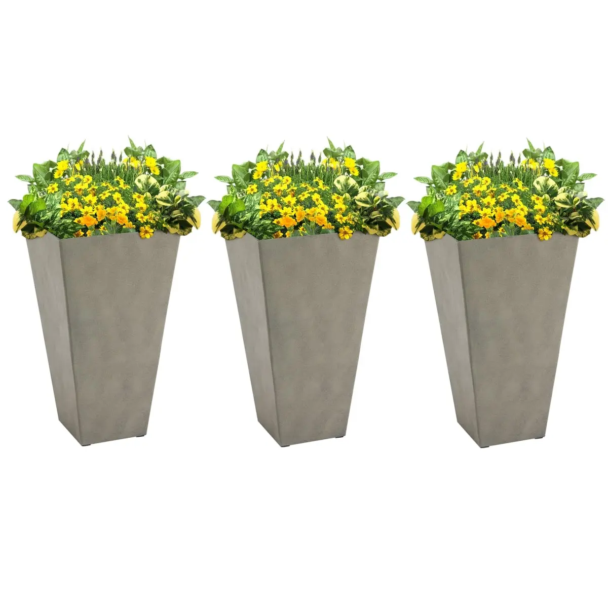 212 Main 845-718GG 28 in. Outsunny Tall Plastic Planters, Large Taper Outdoor & Indoor Plastic Garden Flower Pots, for Entryway, Patio, Yard, Gray - Pack of 3