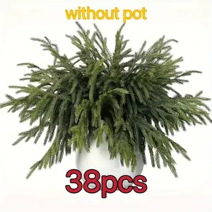 38pcs of truly tactile artificial Norfolk pine branches -13.38 inch long false evergreen stems, durable plastic green plants