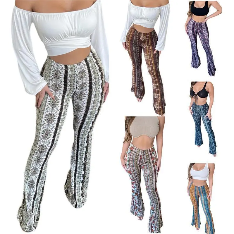 Women's Flare Yoga Leggings High Waisted Boho Palazzo Wide Leg Pants Bell Bottoms
