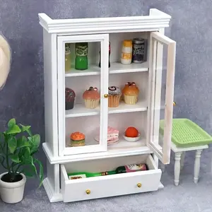 1:12 Scale Mini Dollhouse Living Room Storage Cabinet White Two Door Drawer Organizer Perfect for Collectible Dolls Christmas Easter New Year Gift