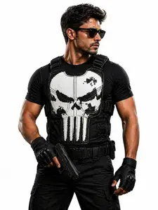 The Punisher Inspired Skull Halloween Vest: Airsoft Leather Costume